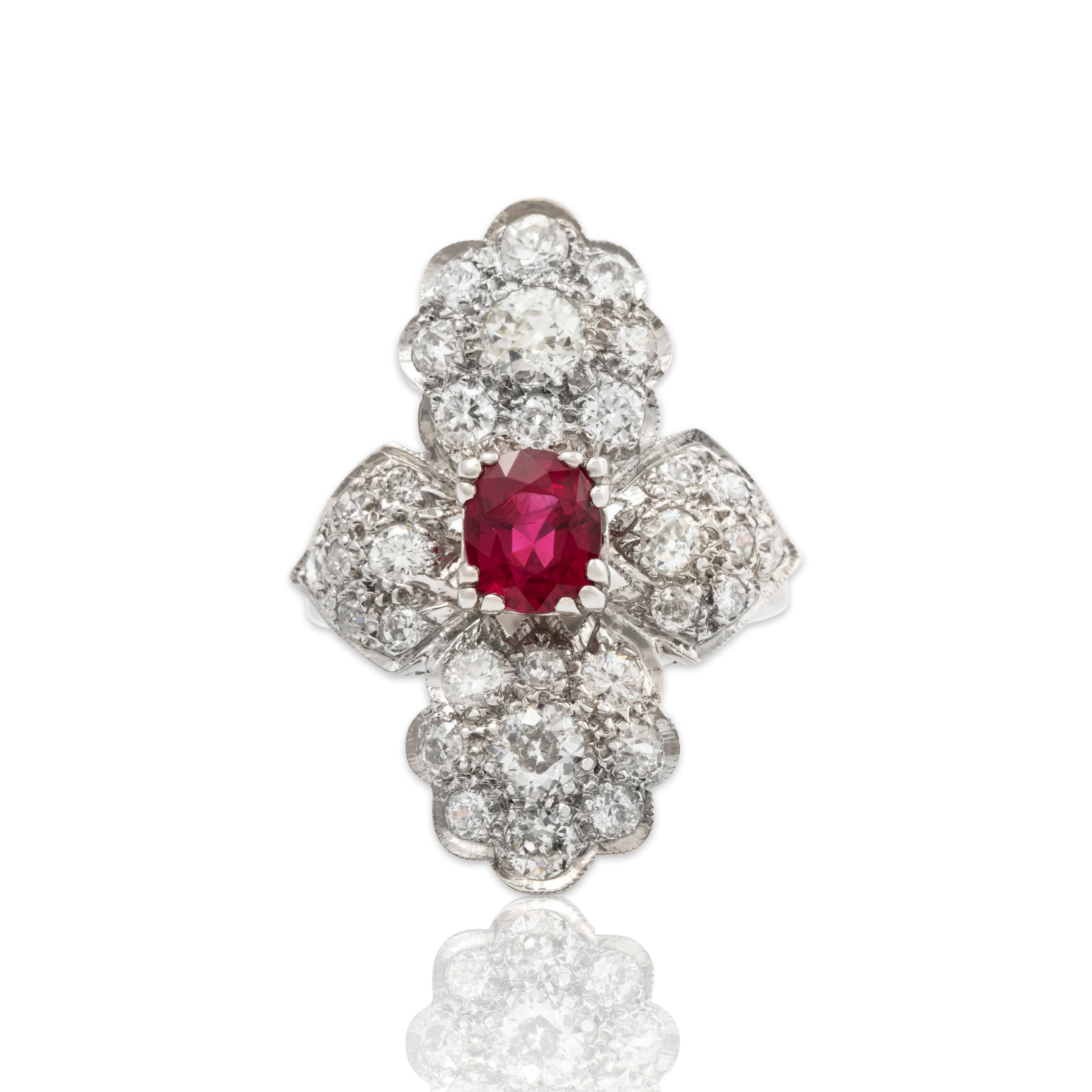 Vintage Extraordinary Platinum 1.69ct Burma Ruby 2cttw Old Mine Diamond Ring、mySite、hinf8tx79