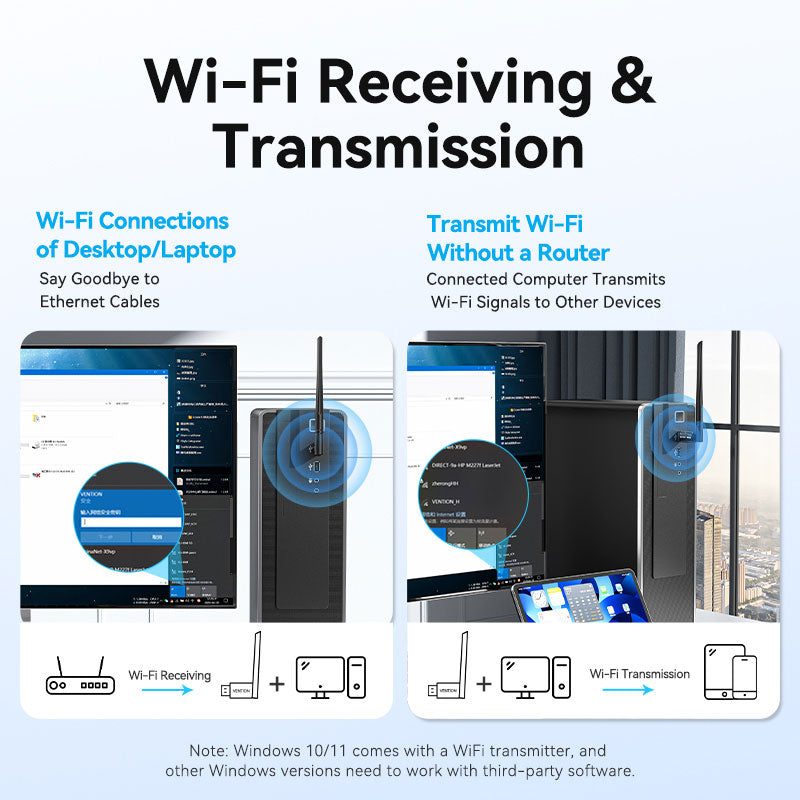 Vention AX300 USB Wi-Fi Single Band Adapter With High Gain Antenna Black、mySite、fannypackpong