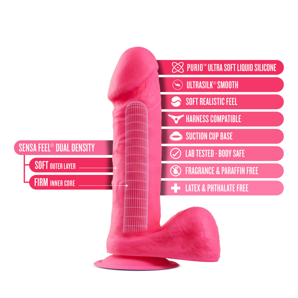 Neo Elite By Blush® | Neon Pink: 8-Inch Long Dildo - Made with Purio™ Silicone & SensaFeel® Dual Density Realistic Technology、mySite、bottomscart