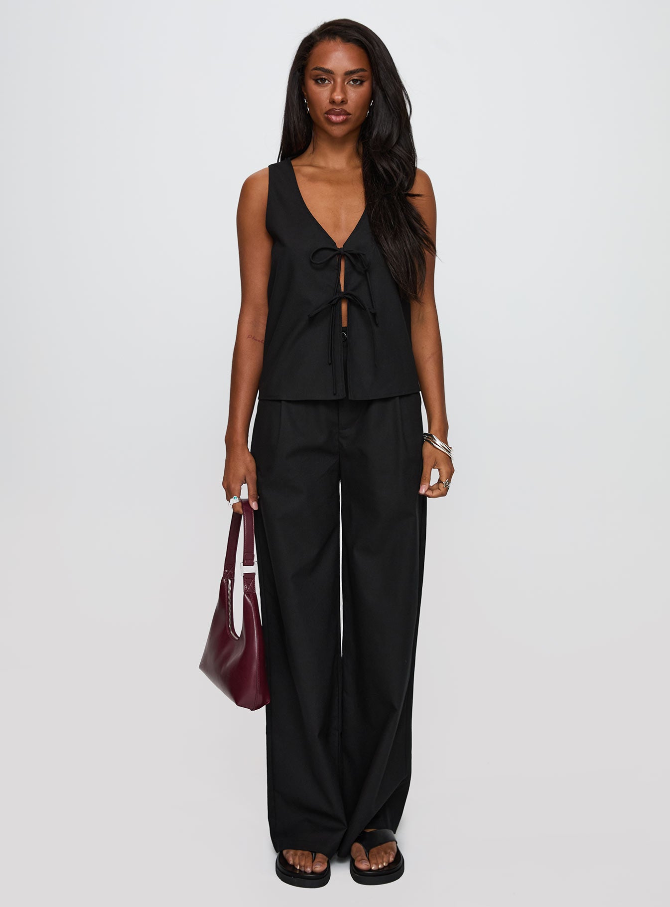 Elegance Tie Front Set Black、mySite、solidvoid