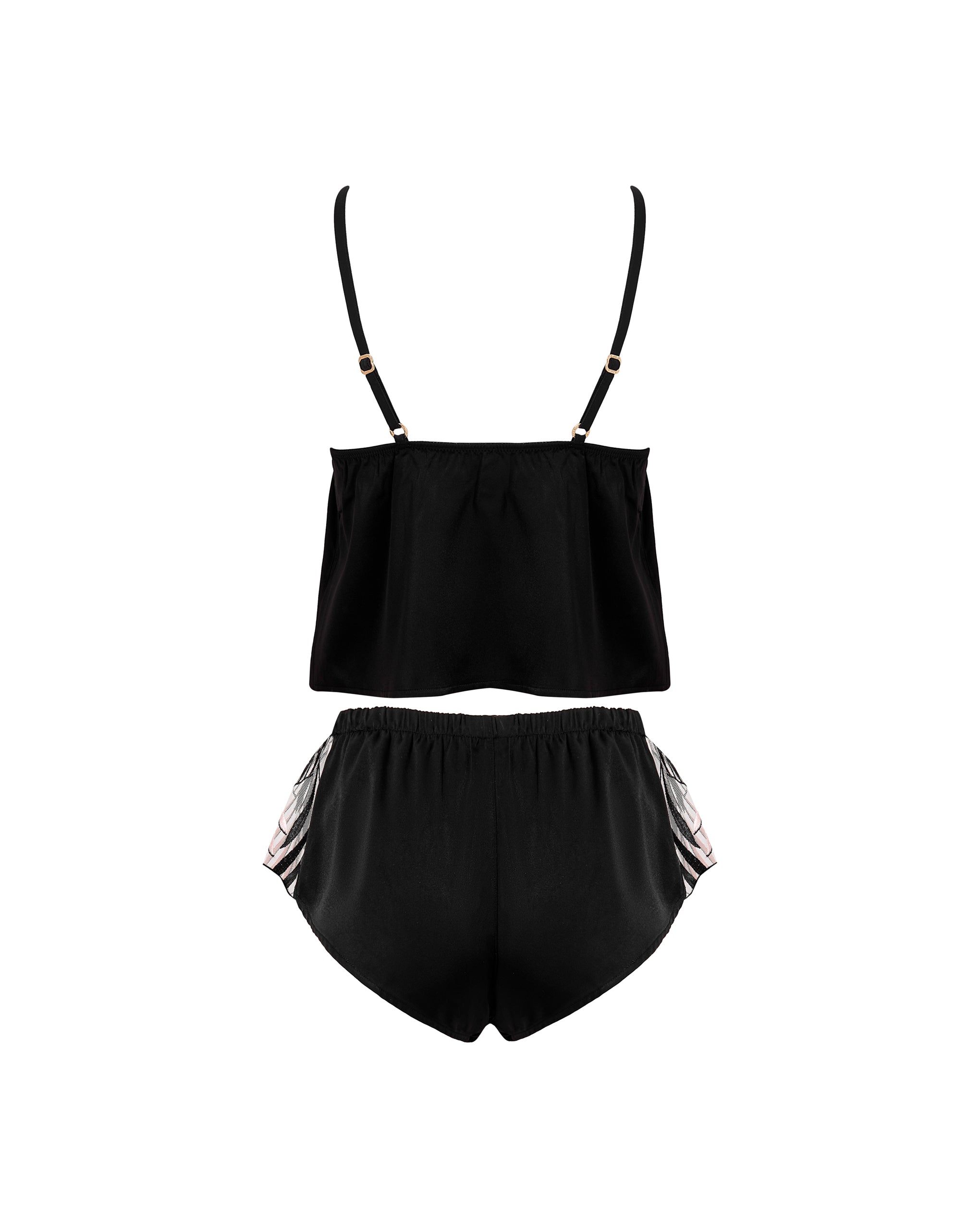 Katerine Luxury Satin Cami and Short Set Black/Pearl/Sheer、mySite、bengalsvssteelers