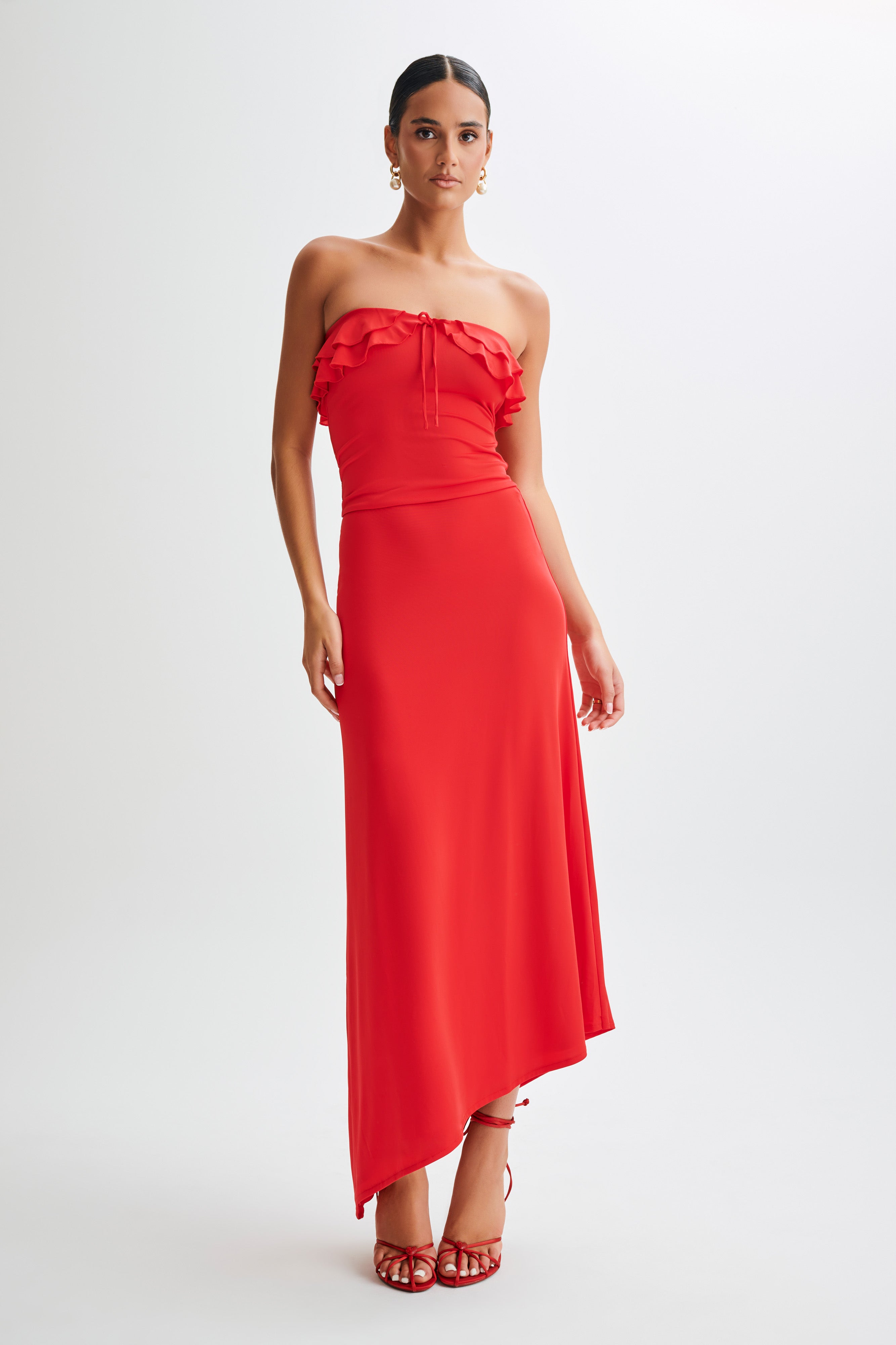 Bea Asymmetrical Slinky Maxi Skirt - Pomegranate、mySite、solidvoid