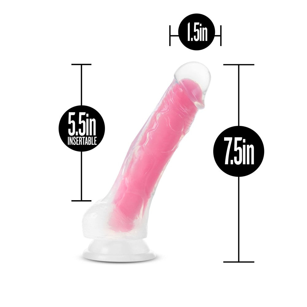 Neo Elite By Blush® | Paradise Glow In The Dark Neon Pink: 7.5-Inch Long Dildo - Made with Purio™ Silicone & SensaFeel® Dual Density Realistic Technology、mySite、bottomscart