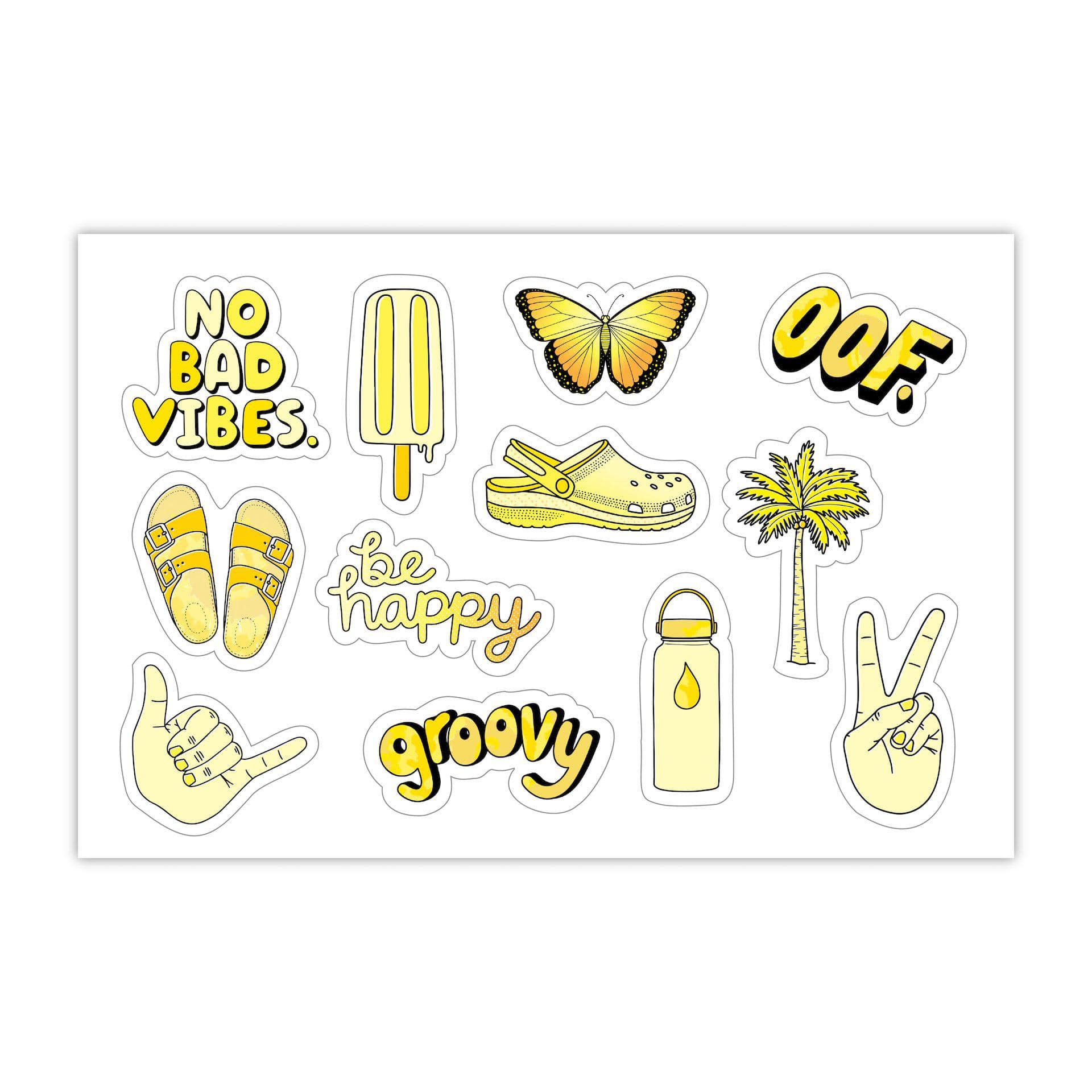  Sheet of Mini Stickers -Yellow Stickers Aesthetic - SMALL miniature 1 x 1 Water Bottle Stickers - VSCO Stickers - Phone Case Stickers - Laptop Stickers - 23 Designs、mySite、elrpsem3k