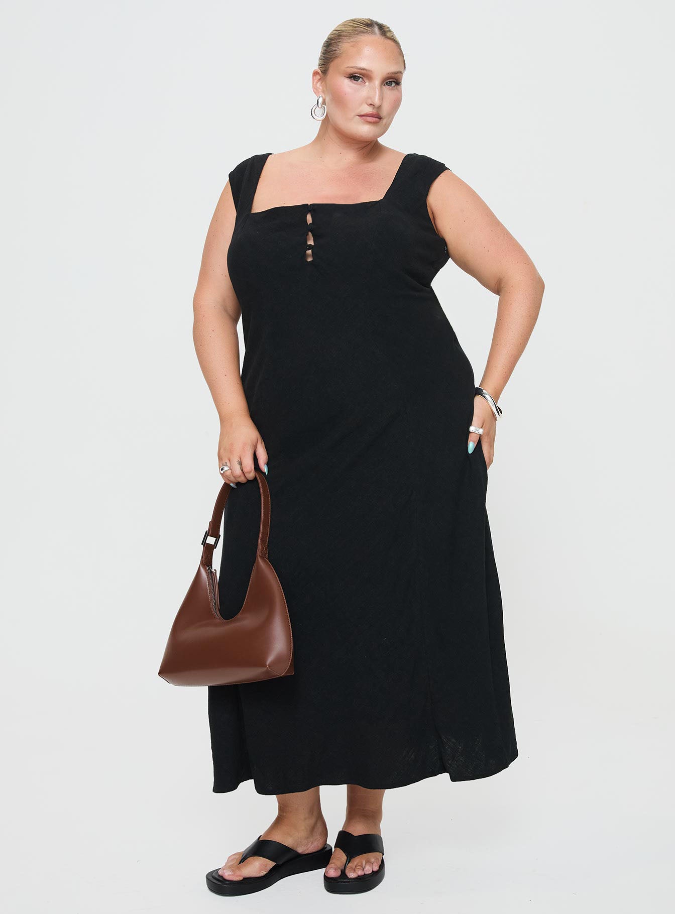 Chosen Girl Linen Blend Maxi Dress Black Curve、mySite、solidvoid