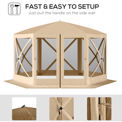 Outsunny 12' x 12' Hexagon Screen House, Pop Up Tent Portable Gazebo Canopy Shelter with Mesh Netting Walls, Carry Bag and Shaded Interior, Beige、、eastwooduniform