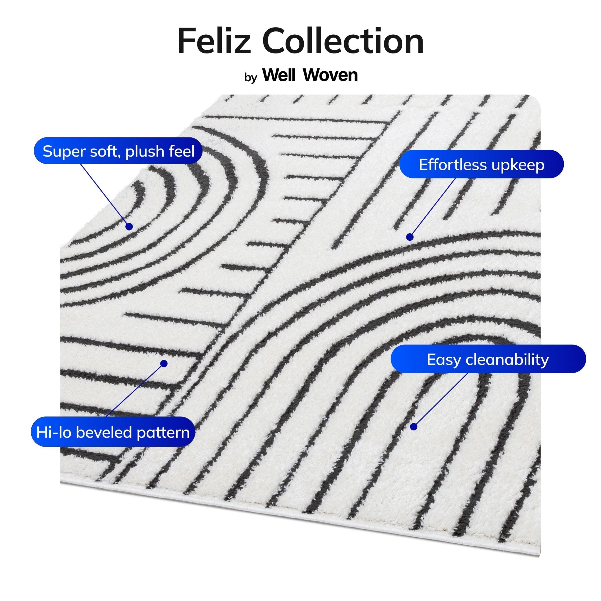 Rainbow Shag Geometric Ivory Black High-Low Rug、mySite、gigharbornorthrealestate