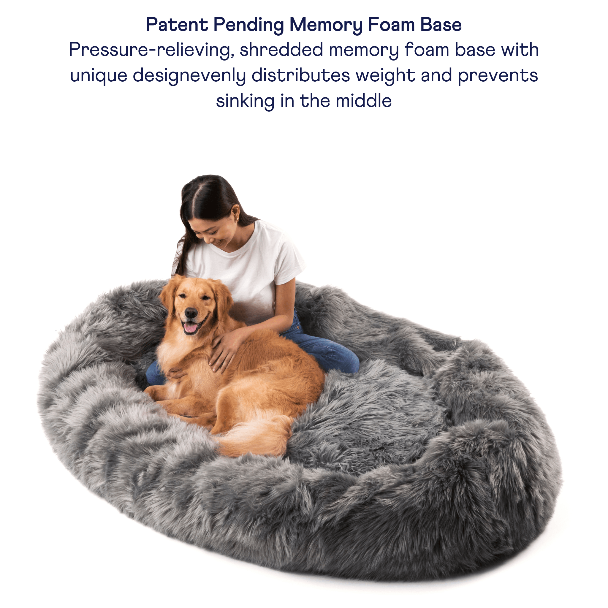 PupCloud™ Human-Size Faux Fur Memory Foam Dog Bed - Charcoal Grey、mySite、solidvoid