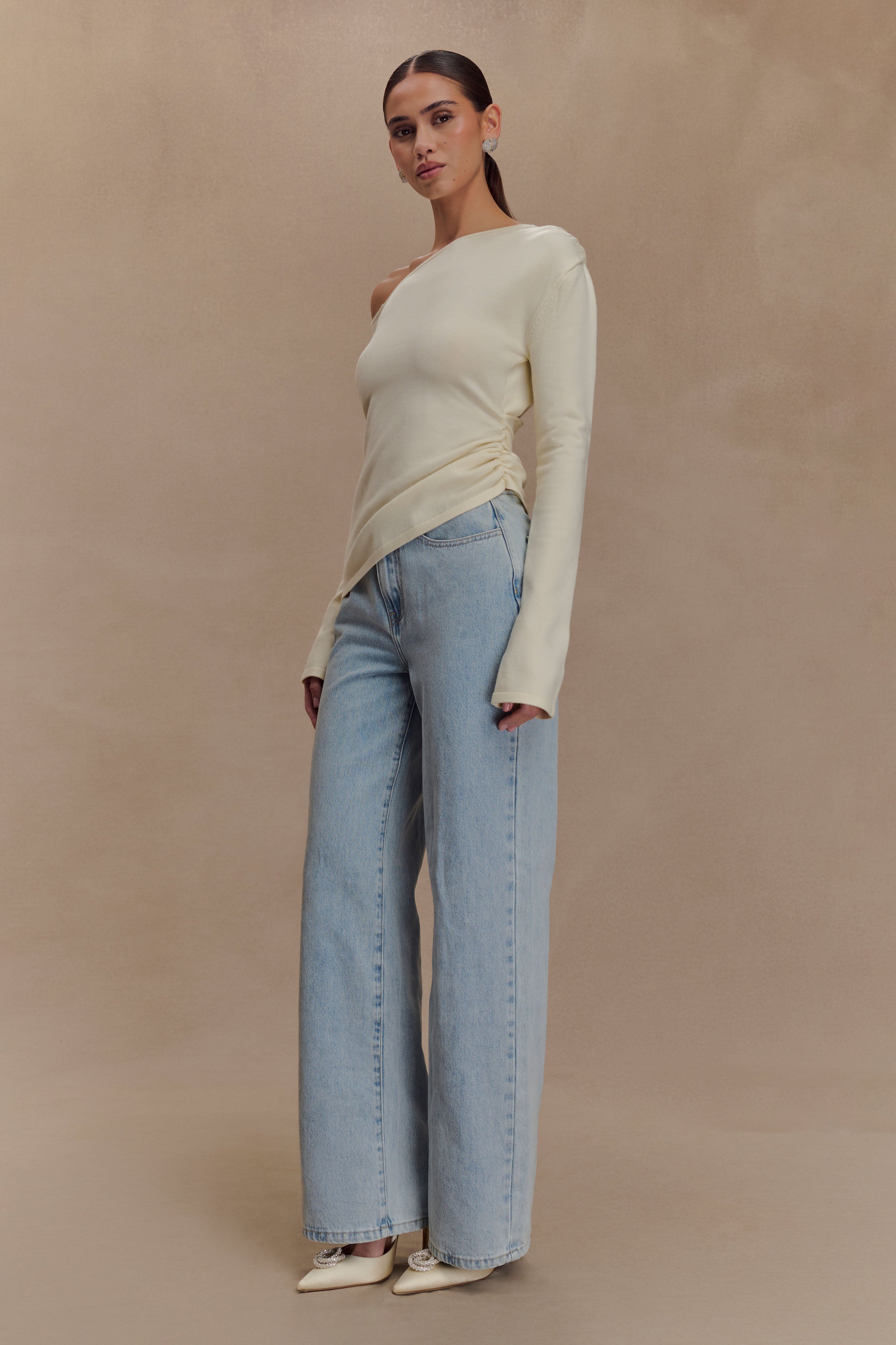 Miles Off Shoulder Knit Top - Ivory、mySite、solidvoid