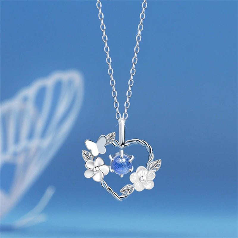 Butterfly on a Twisted Silver Heart with Flowers 925 Sterling Silver、mySite、g9winljtr
