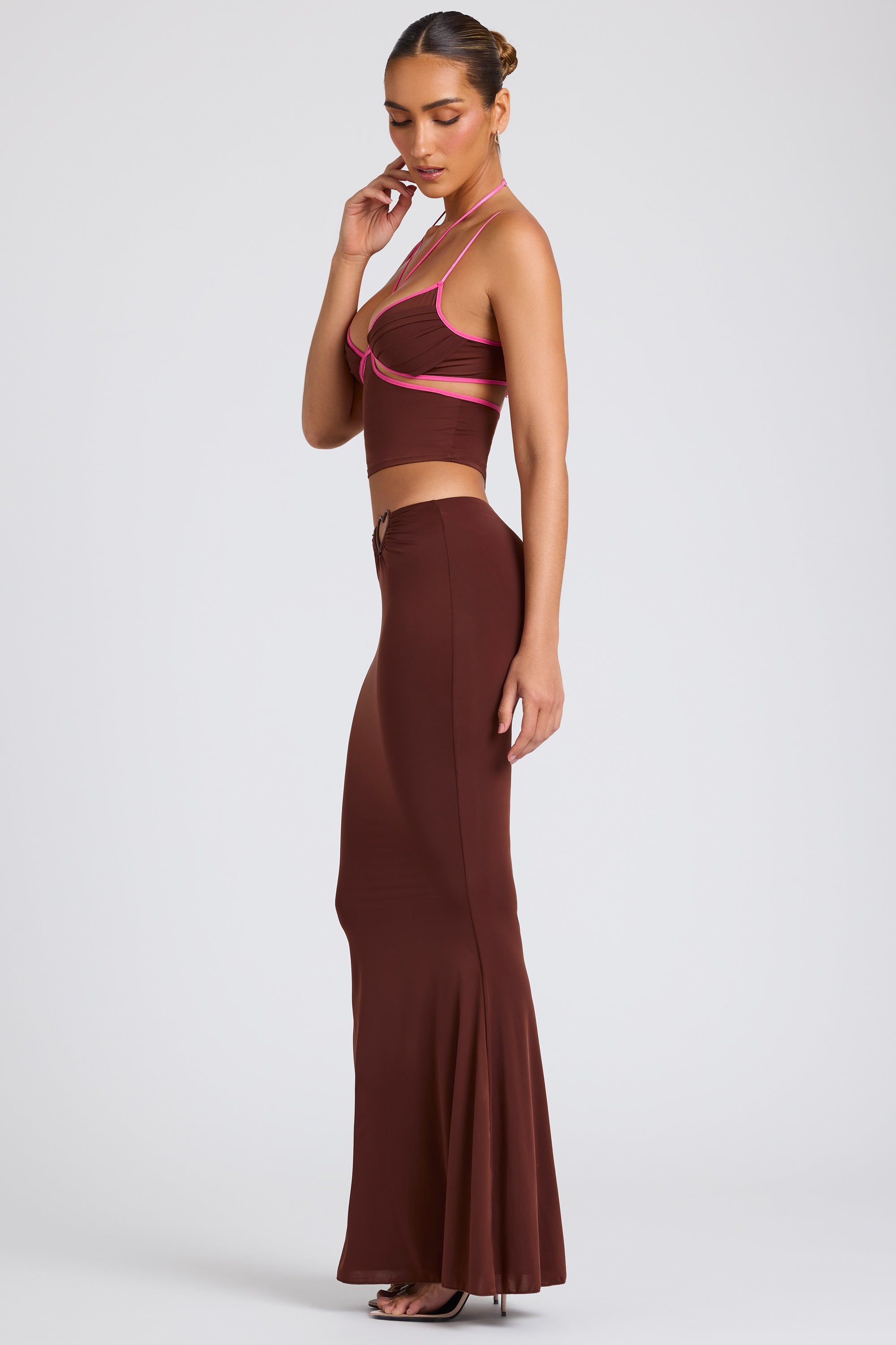 Mid Rise Maxi Skirt in Chocolate Brown、mySite、solidvoid