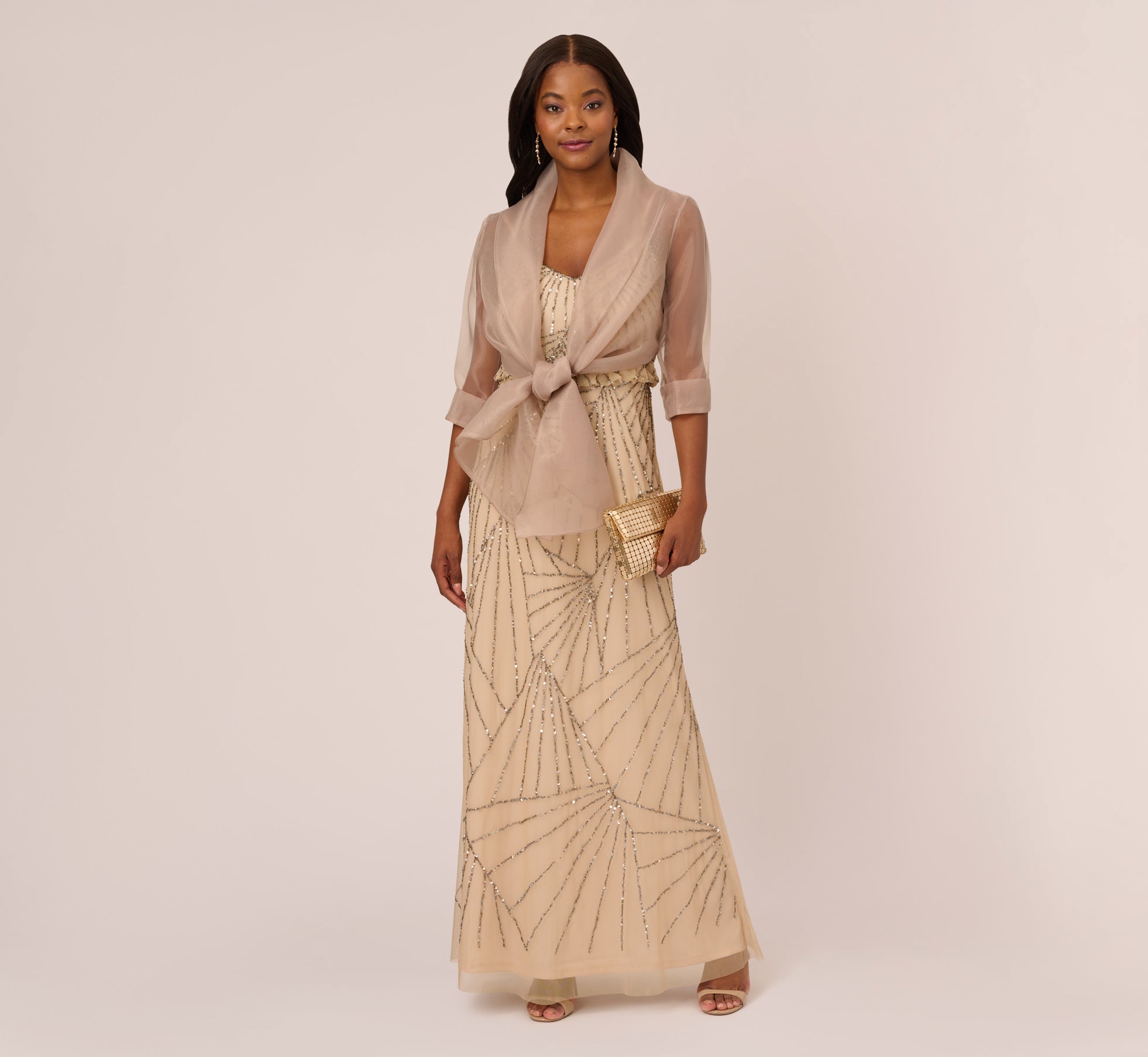 Organza Wrap Jacket With Short Sleeves In Champagne、mySite、solidvoid