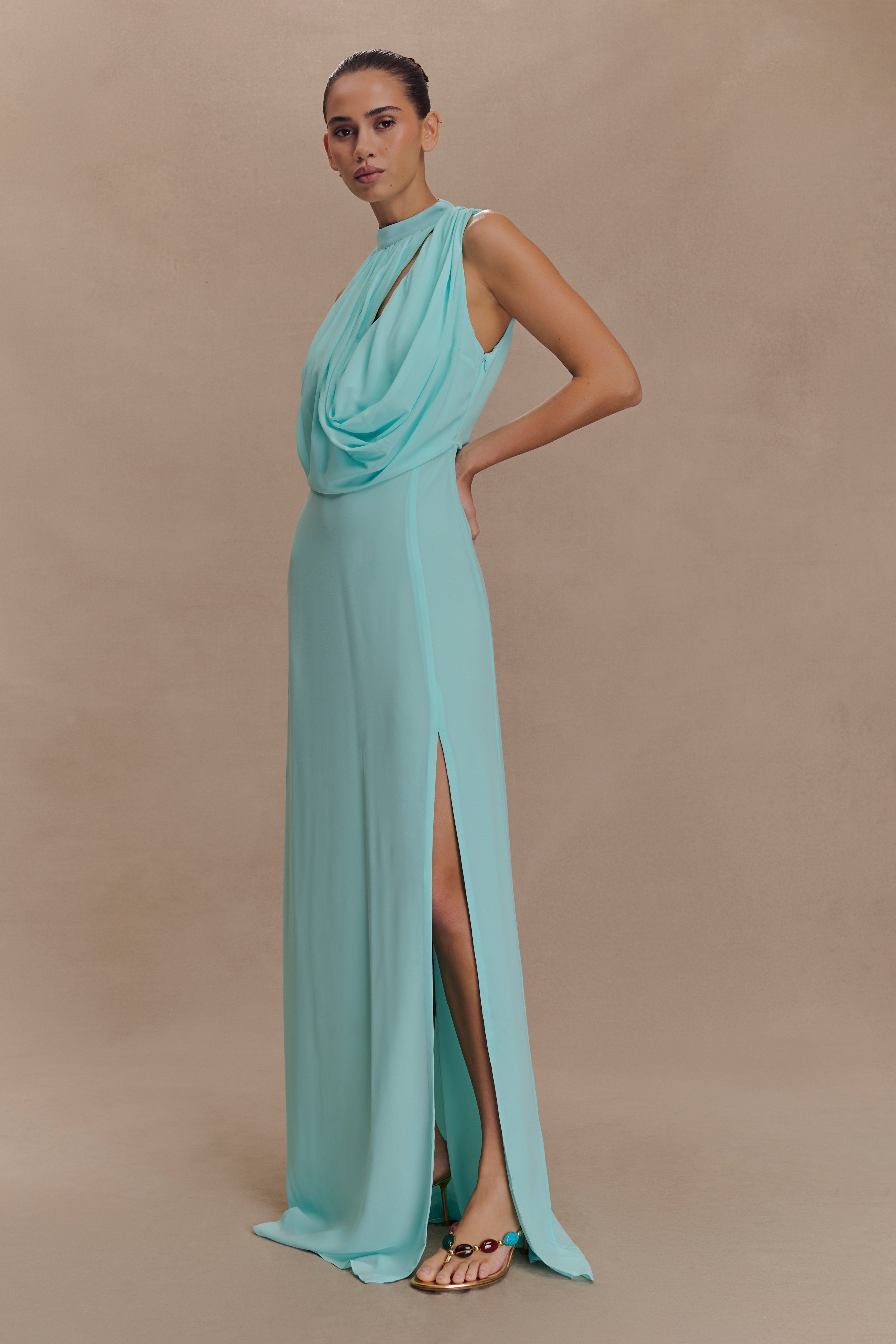 Galia Cowl Neck Maxi Dress - Lagoon、mySite、solidvoid