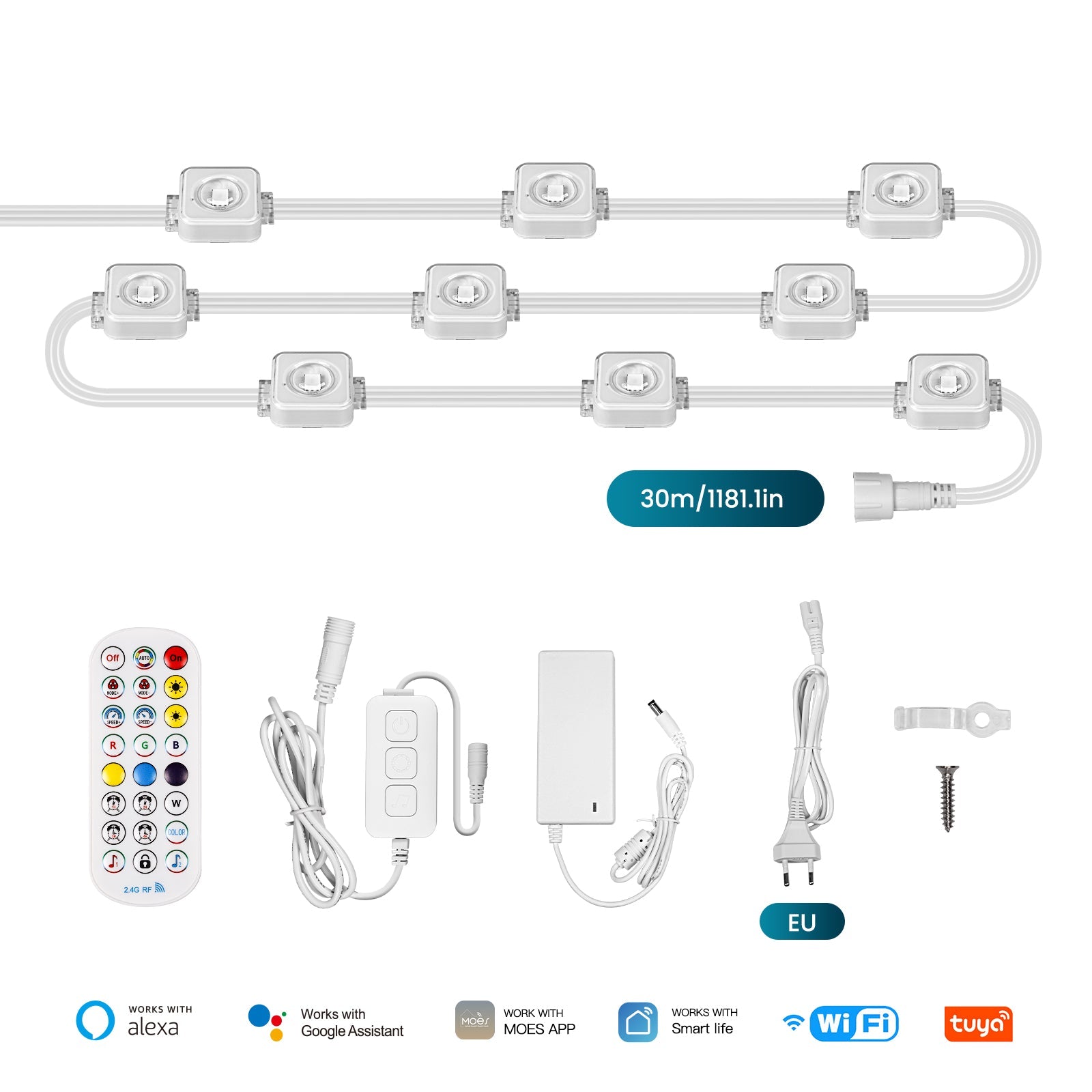 WiFi Smart Eaves String LED Lights Outdoor IP67 Waterproof 1600 Million RGB Color、mySite、fannypackpong