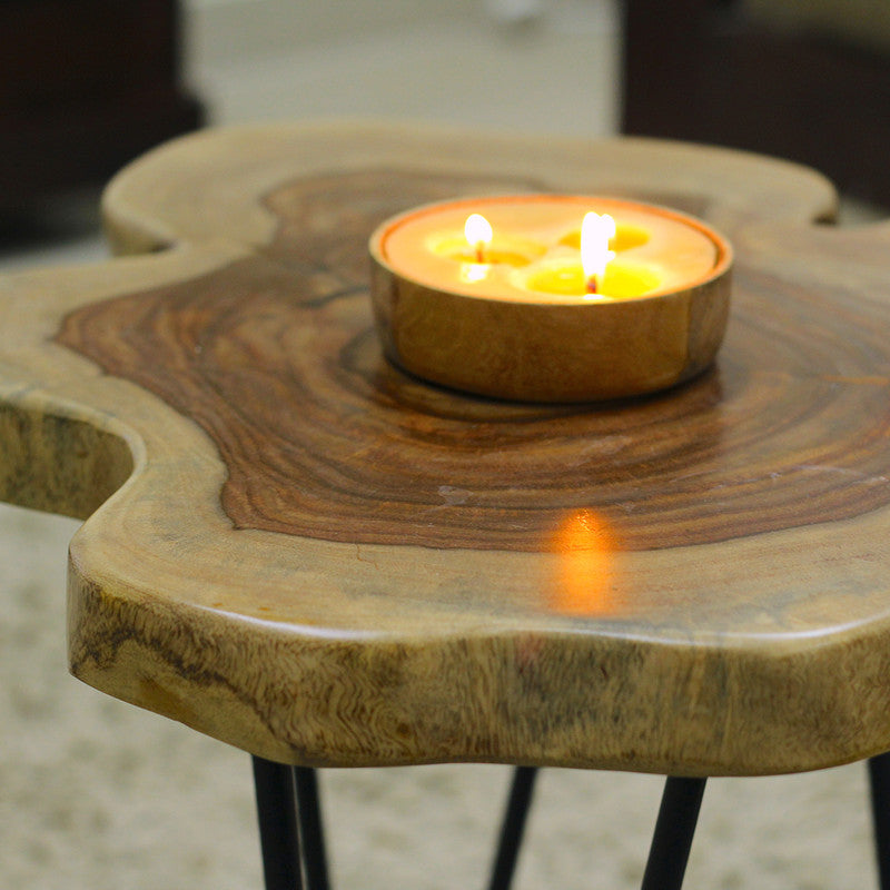 Natural Live Edge Side Table | Sheesham Wood with Hairpin Legs | 18 inch、mySite、camillekostekn