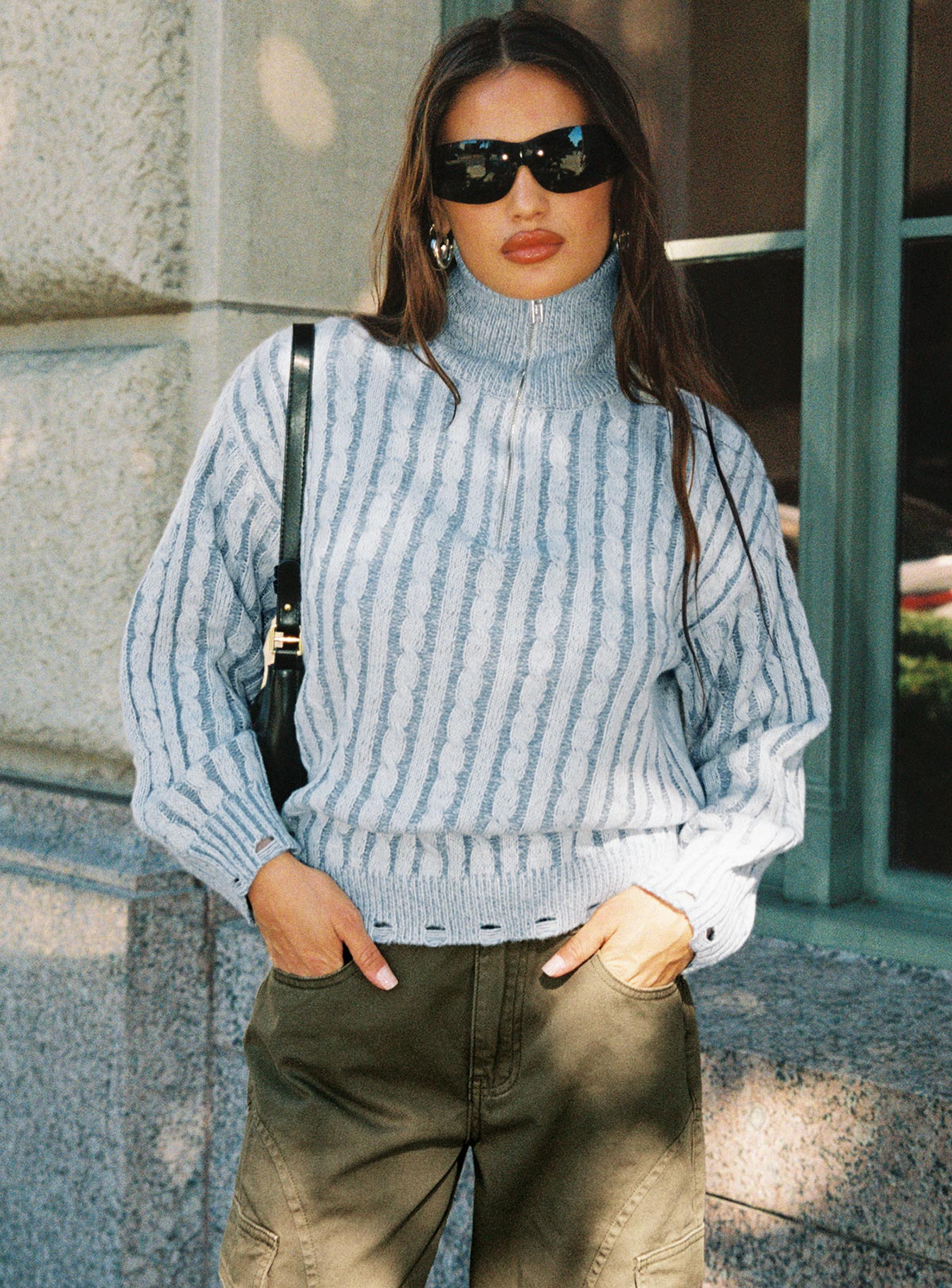 Told The Truth Quarter Zip Knit Sweater Blue、mySite、solidvoid