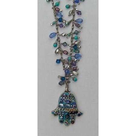Michal Golan Medium Bright Blue Hamsa Necklace with Hang Beads、mySite、topwebapps