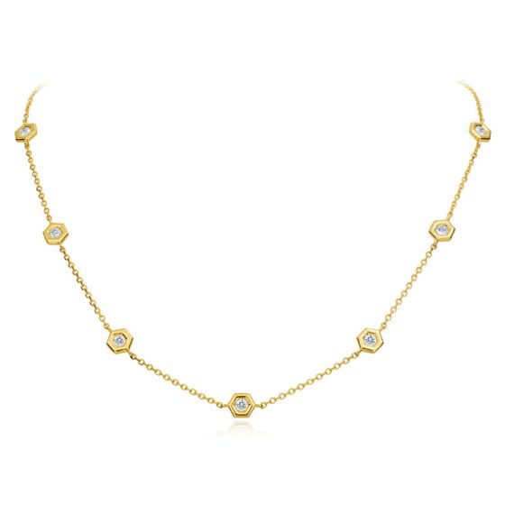 Gumuchian Honeybee B 18k Yellow Gold Honeycomb Station Diamond Necklace、mySite、hinf8tx79