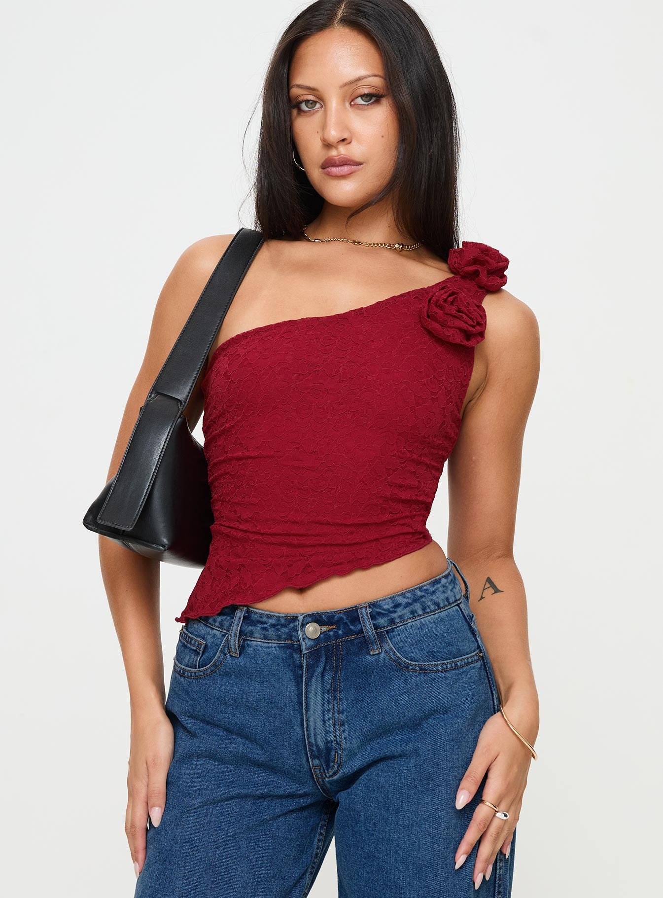 Pillai One Shoulder Top Red、mySite、solidvoid