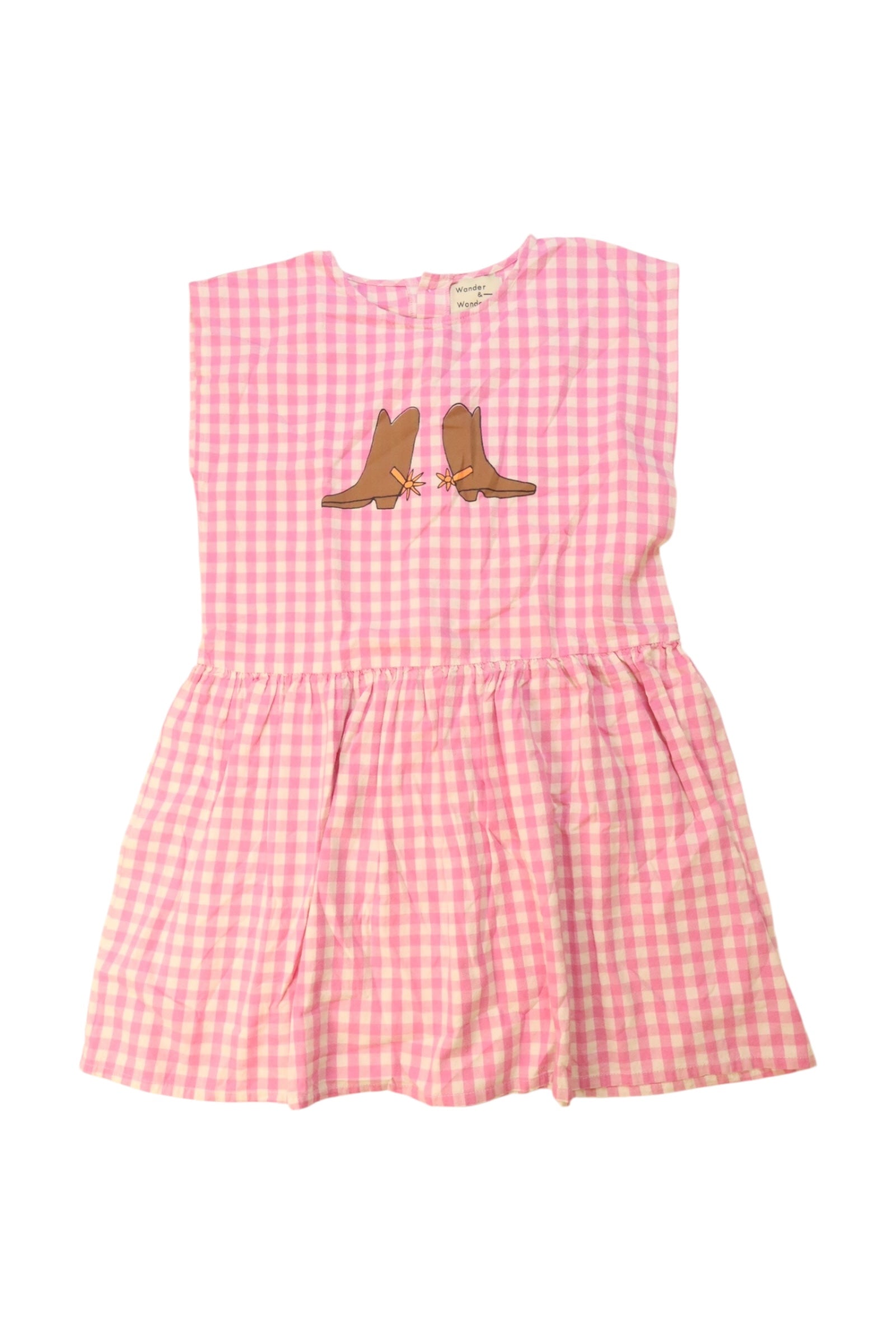 Wander & Wonder Checkered Dress With Boots Motif Size 11-12Y、mySite、g9winljtr