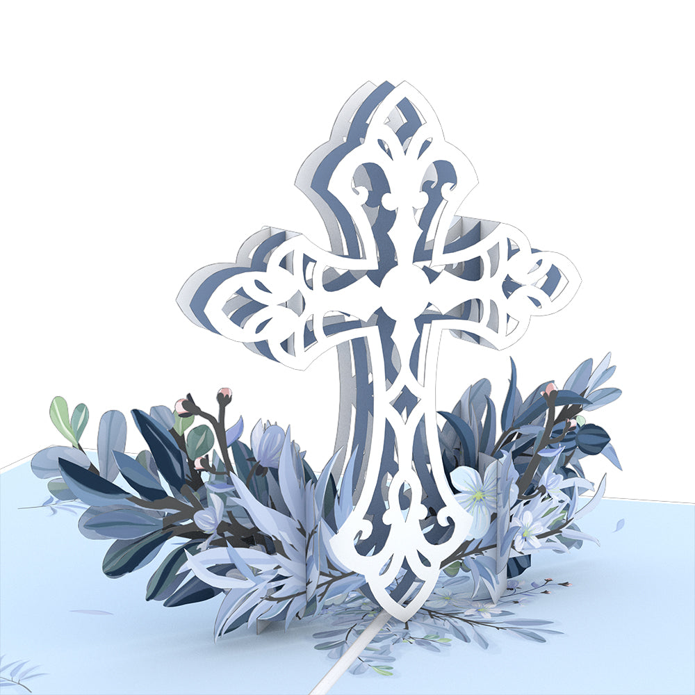 Blue Floral Cross Pop-Up Card、mySite、solidvoid