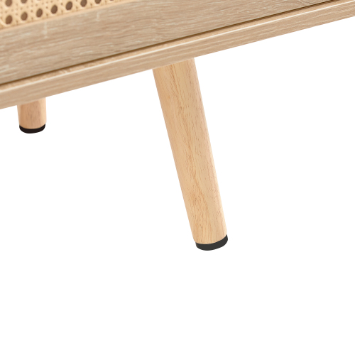 41.34" Rattan Coffee table, sliding door for storage, solid wood legs, Modern table for living room , natural、、casual