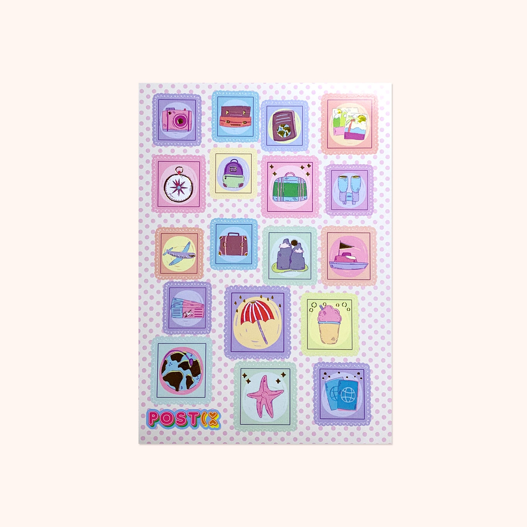  Travel Stamps Gold Foil Sticker Sheet、mySite、ghnorth