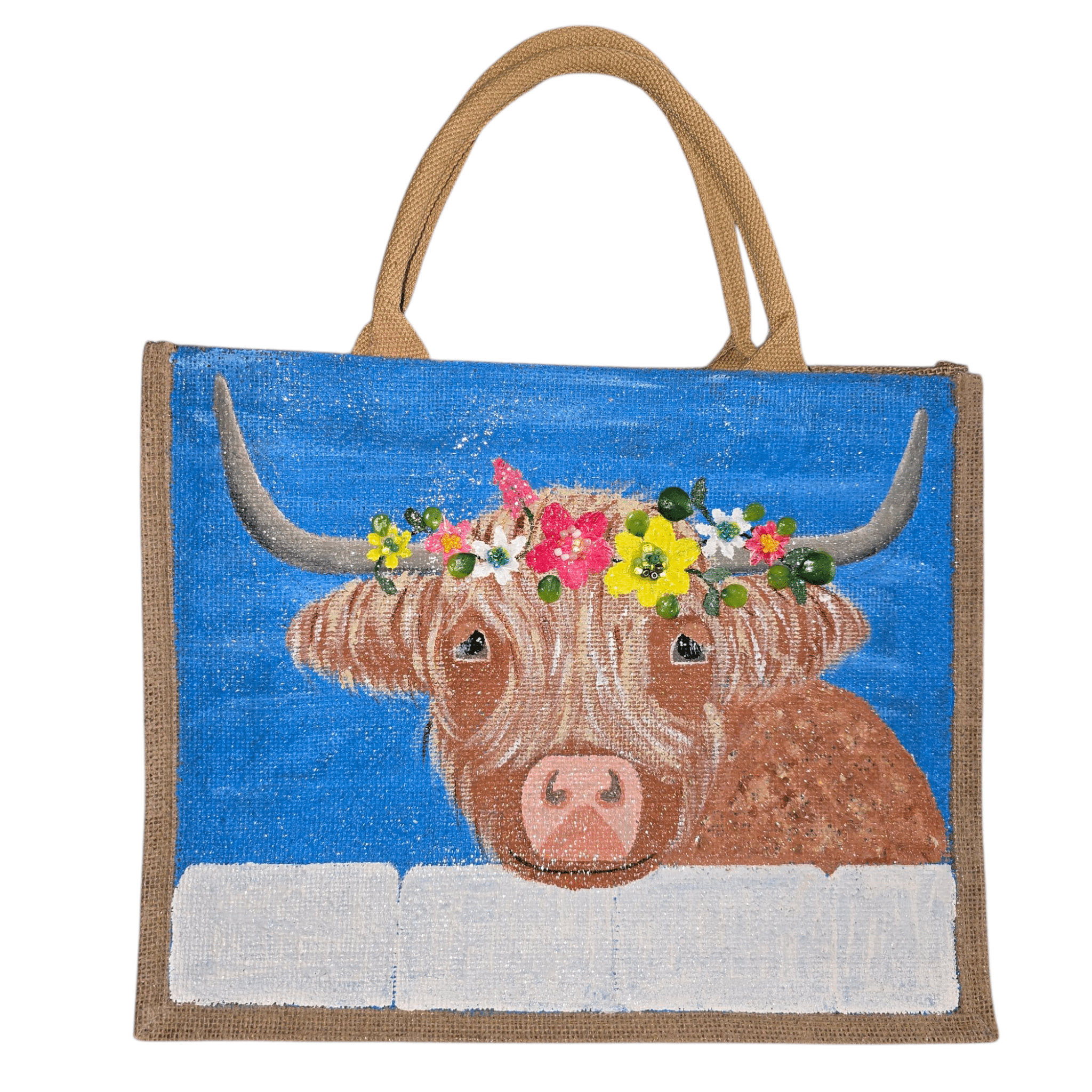 Highland Cow Tote Bag Handpainted Original Art Made in the USA、mySite、g9winljtr