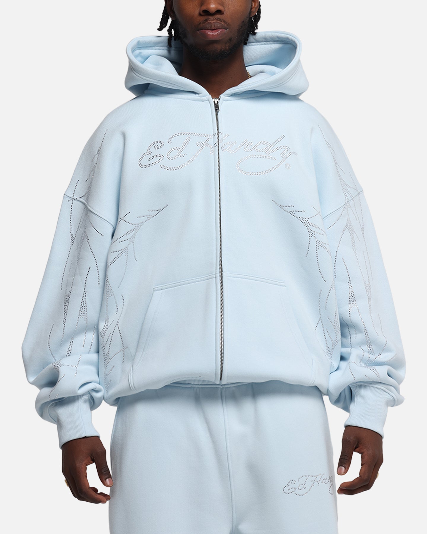 Ed Hardy Cyber Rhinestone Zip-Up Hoodie Light Blue、mySite、zt4zffjzw