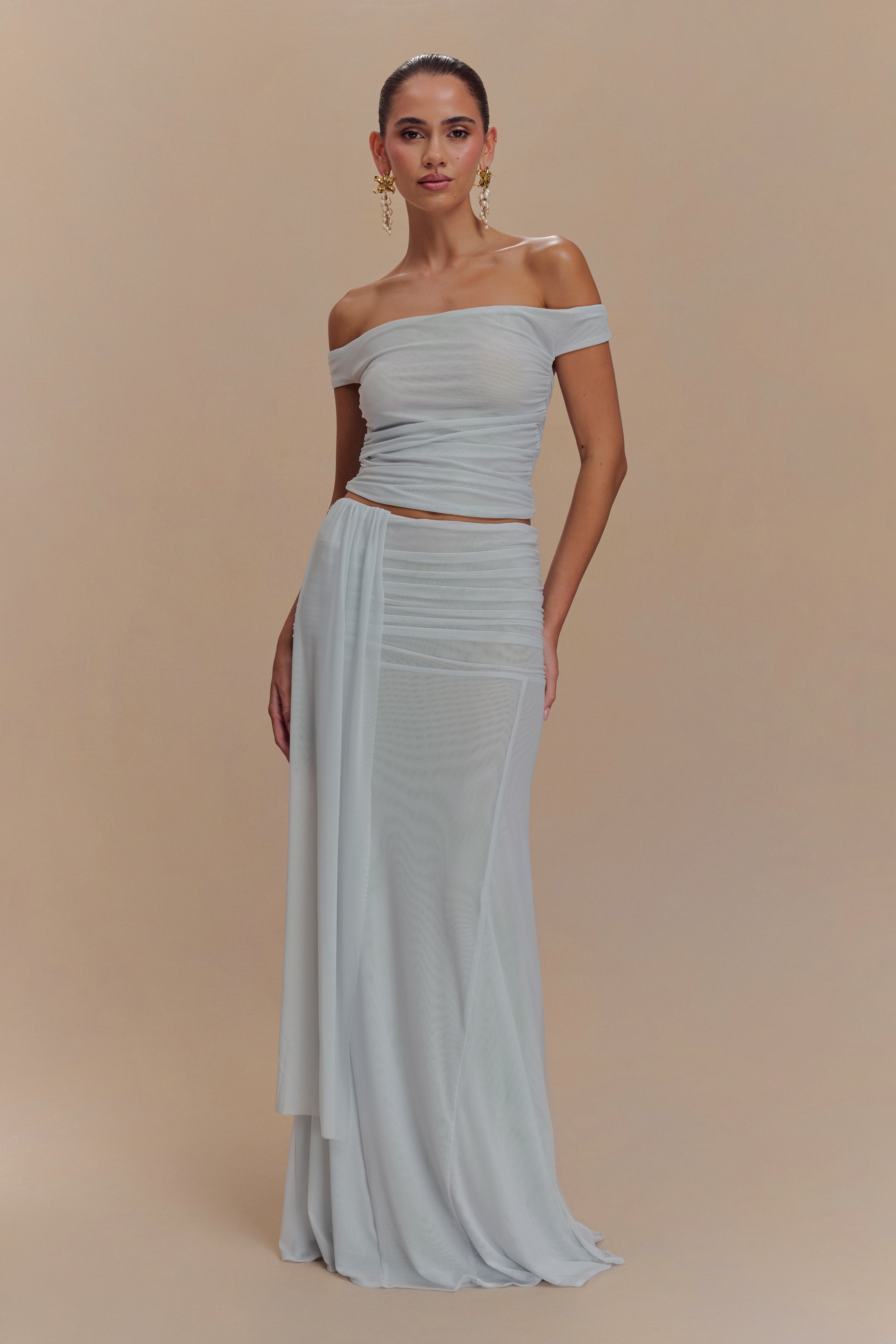 Arna Mesh Maxi Skirt - Pale Blue、mySite、solidvoid