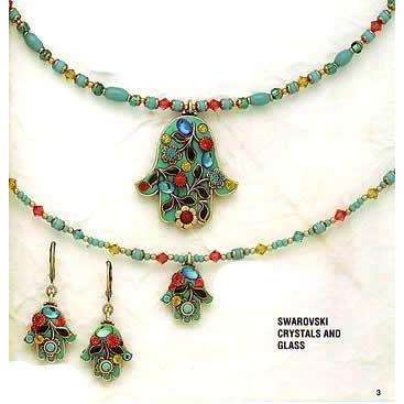 Michal Golan Green Swarovski Crystal and Glass Hamsa Necklace、mySite、topwebapps