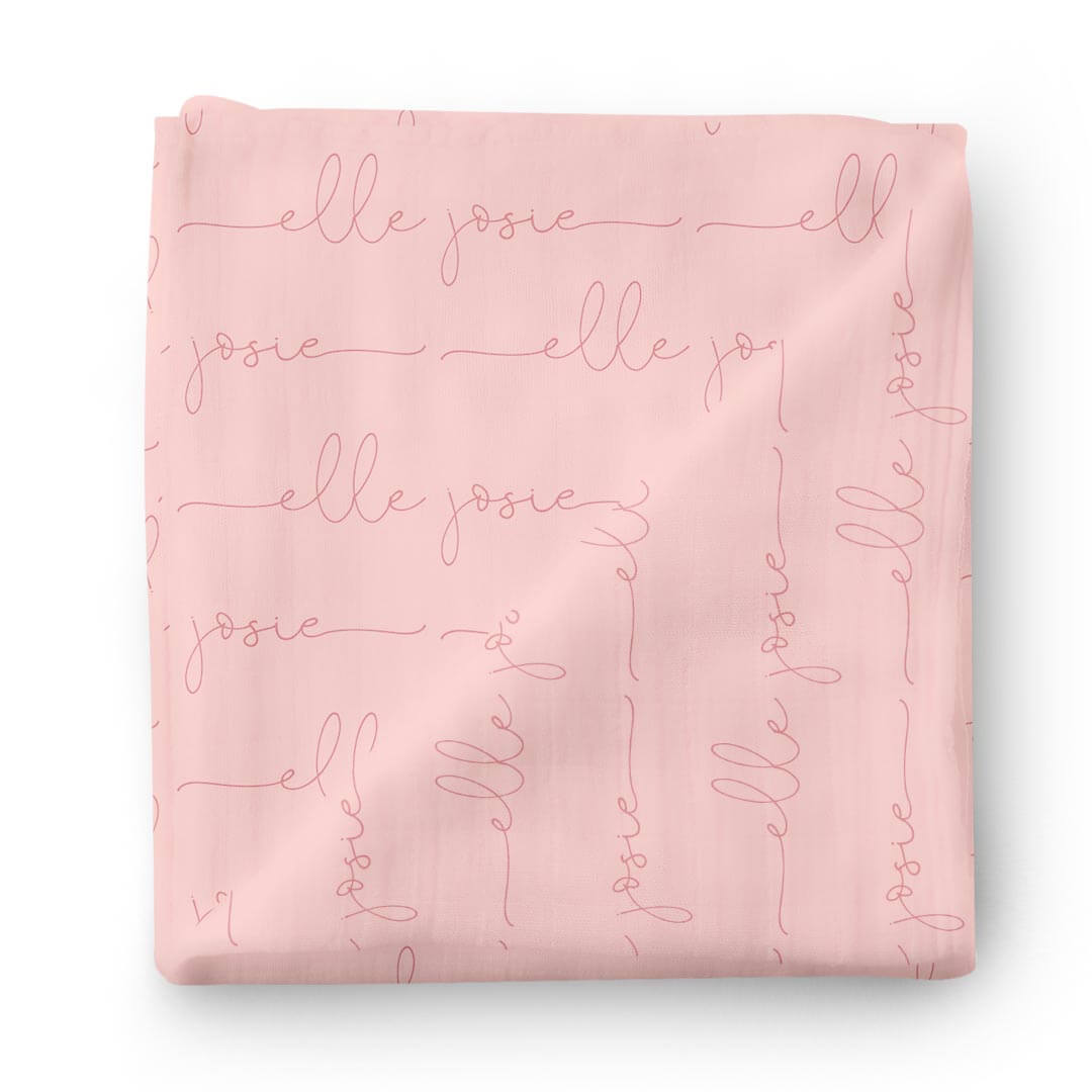  Personalized Light Rose on Pink Baby Name Swaddle Blanket - Script、mySite、layawaytickets