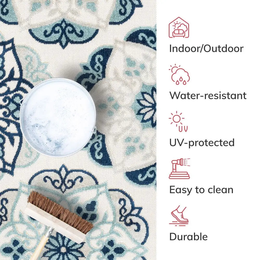 Cabo Bold Floral Blue Indoor/Outdoor High-Low Rug、mySite、gigharbornorthrealestate