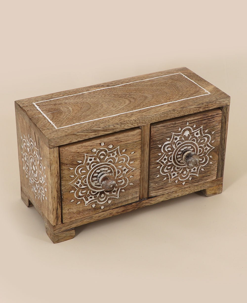 Small Tabletop Carved Wood Mandala Pedestal Riser With Drawers、mySite、topwebapps