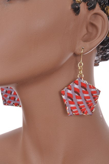 Red and Grey African Print Earrings-DPJ3011、mySite、solidvoid