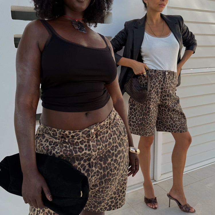 Leopard Lucia Scallop Pocket Long Shorts、mySite、solidvoid