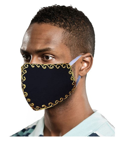 Black and Gold Cotton embroidered Face Mask、mySite、solidvoid