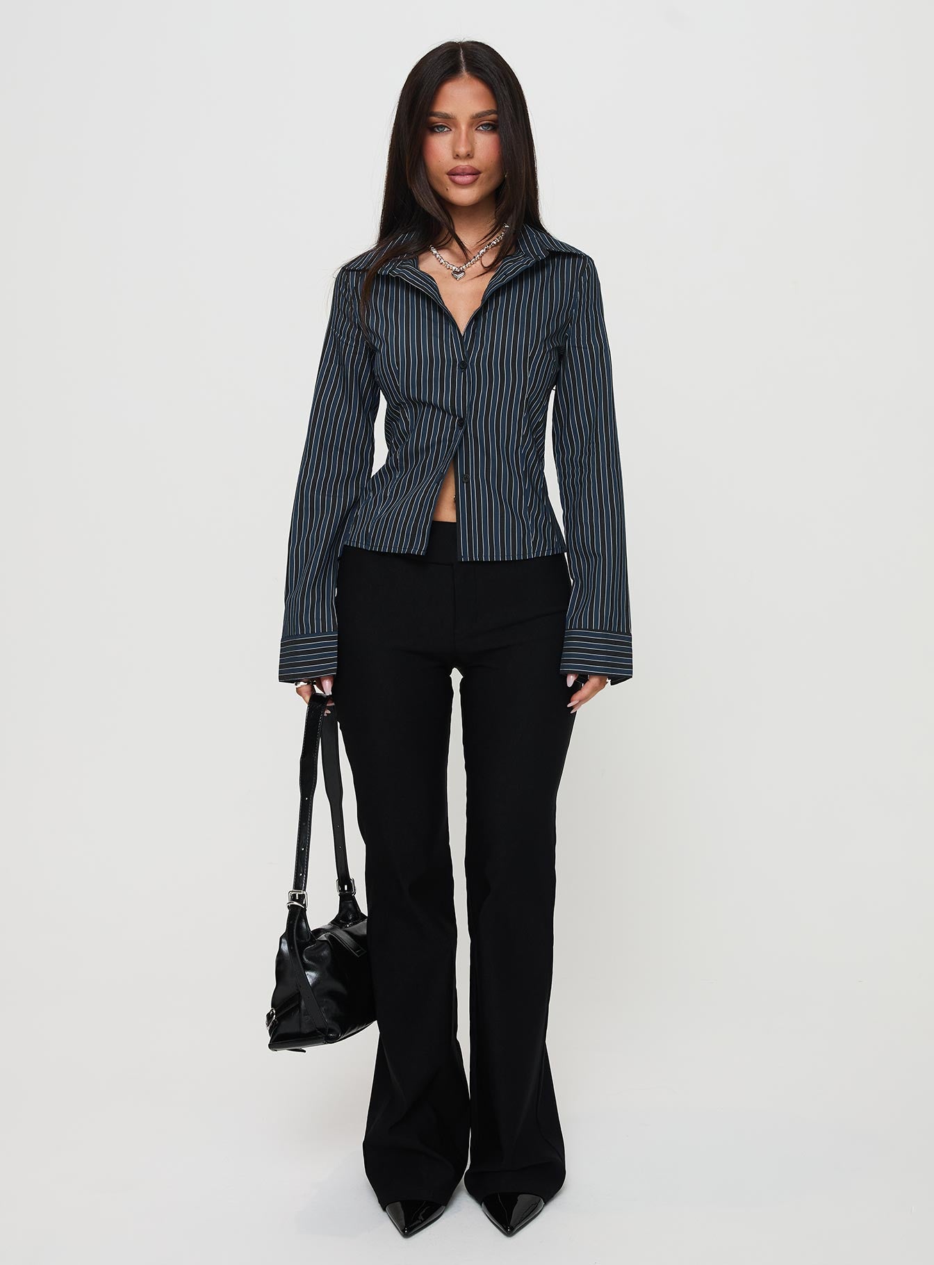 Theroux Long Sleeve Top Navy Pinstripe、mySite、solidvoid