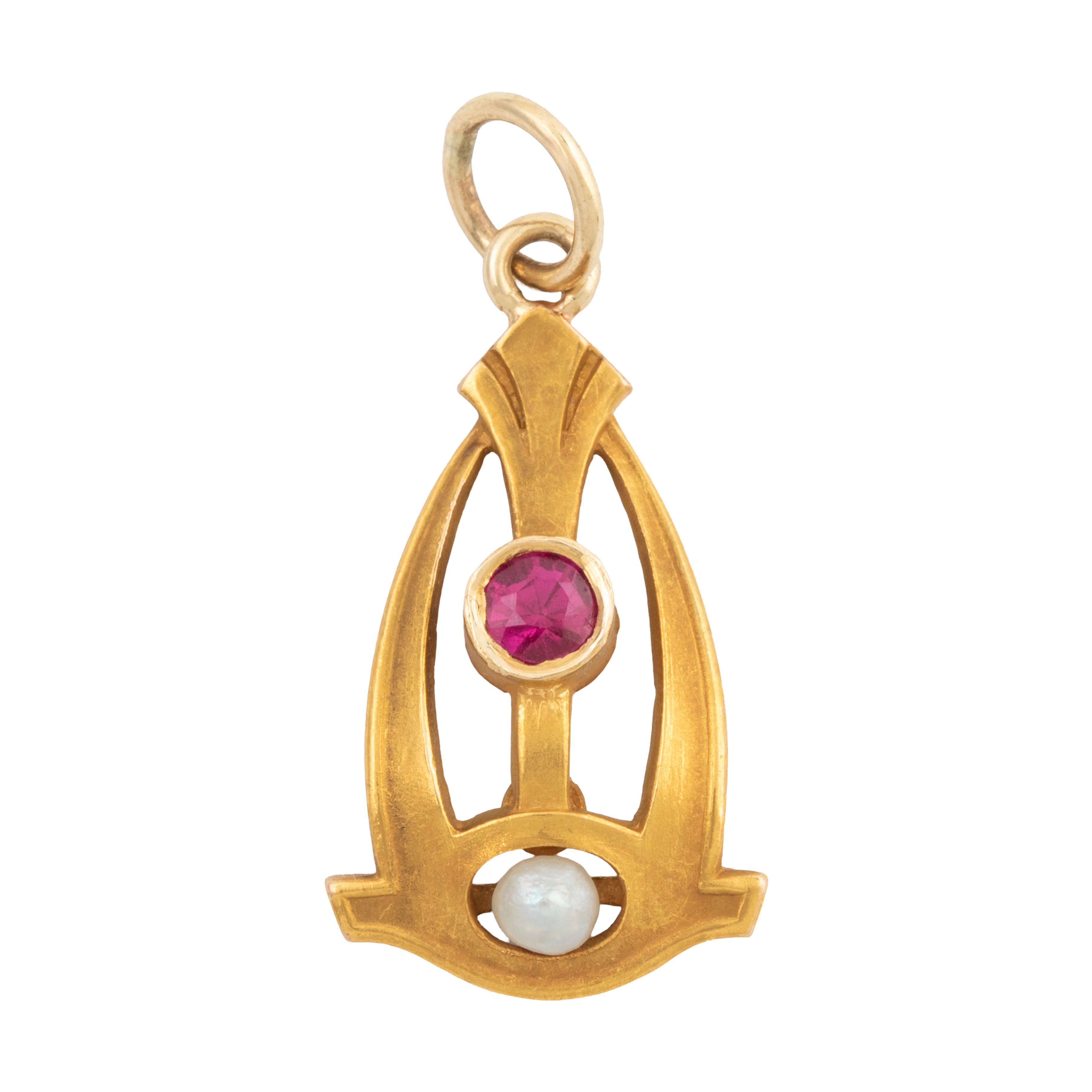 Antique 14k Yellow Gold Ruby Pearl Art Deco Charm Pendant、mySite、hinf8tx79